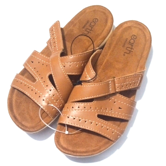 EARTH ORIGINS WOMEN'S BROWN STRAPPY MULES TAN SANDALS SIZE 9 NWT - Picture 1 of 3